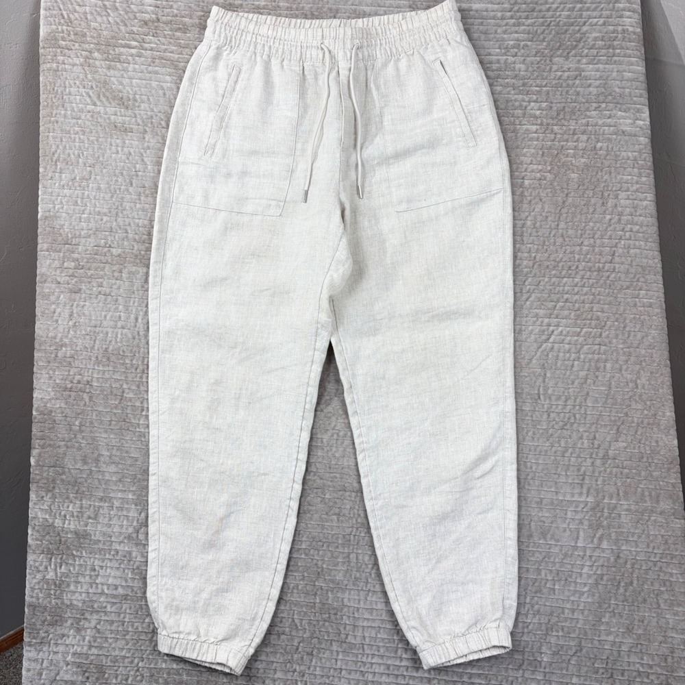 Athleta Cabo Linen Jogger Pants Oatmeal Beige Flax Size Medium 851026-02‎ SP24